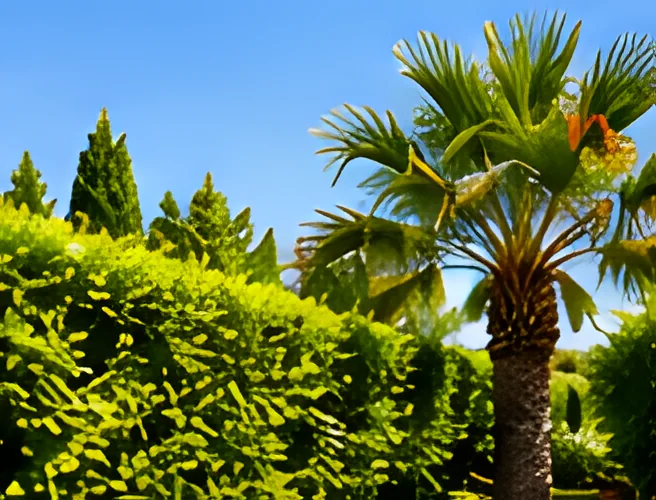 Haies et palmiers taillés